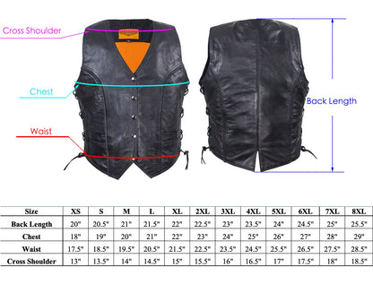 Womens Motorcycle Vest With Braid and Side Laces Conceal Gun Pockets