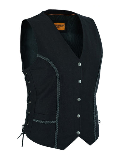 Dream Apparel Women's Black Denim Vest Conceal Carry Pockets