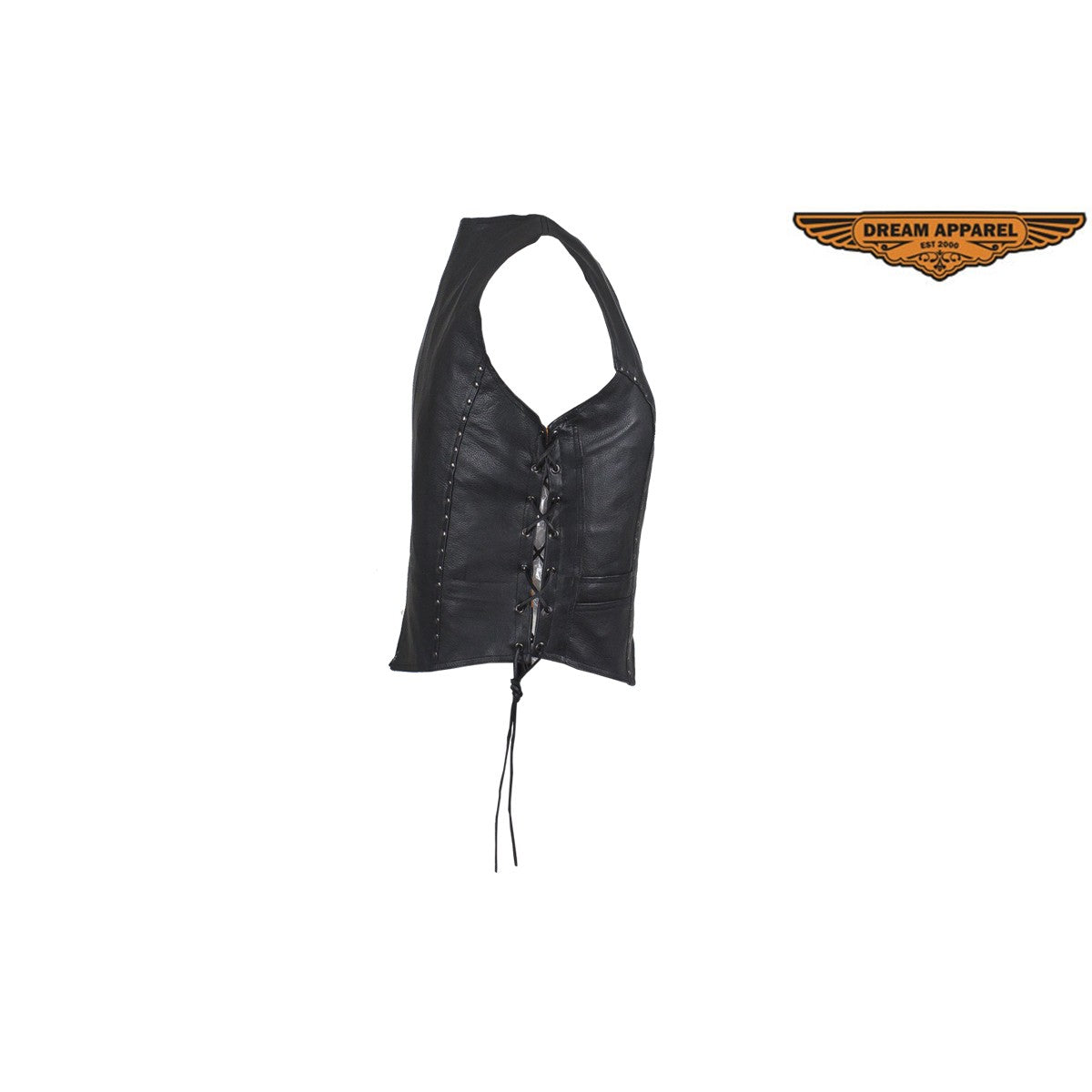 Womens Leather Motorcycle Studded Vest Side Laces