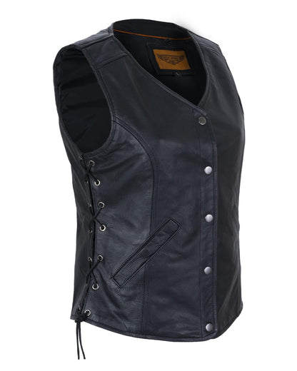 Womens Leather Vest With Concealed Carry & Side Laces