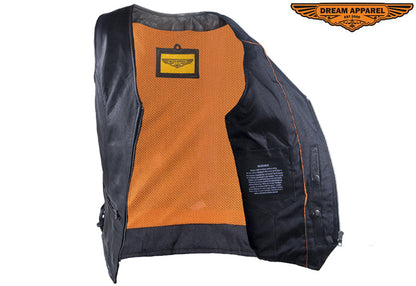 Dream Apparel Womens Leather Motorcycle  Zip Up Leather Vest With Concealed Carry