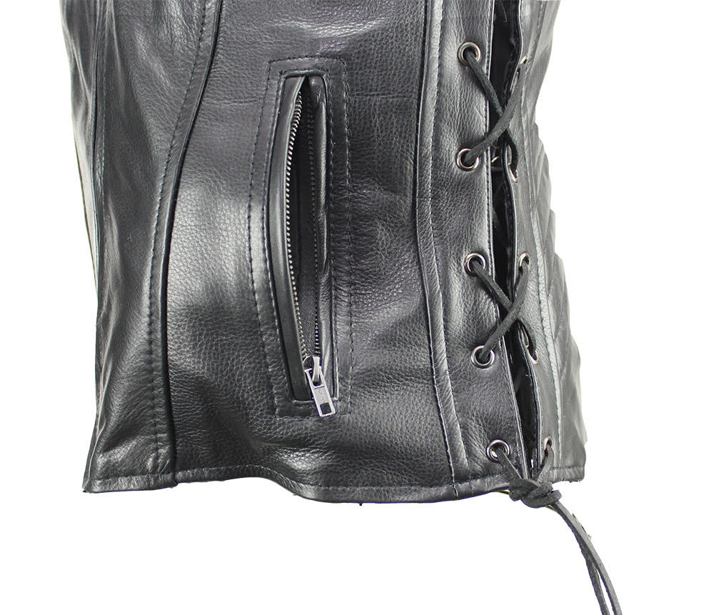 Women's Motorcycle Black Naked Cowhide Leather Vest