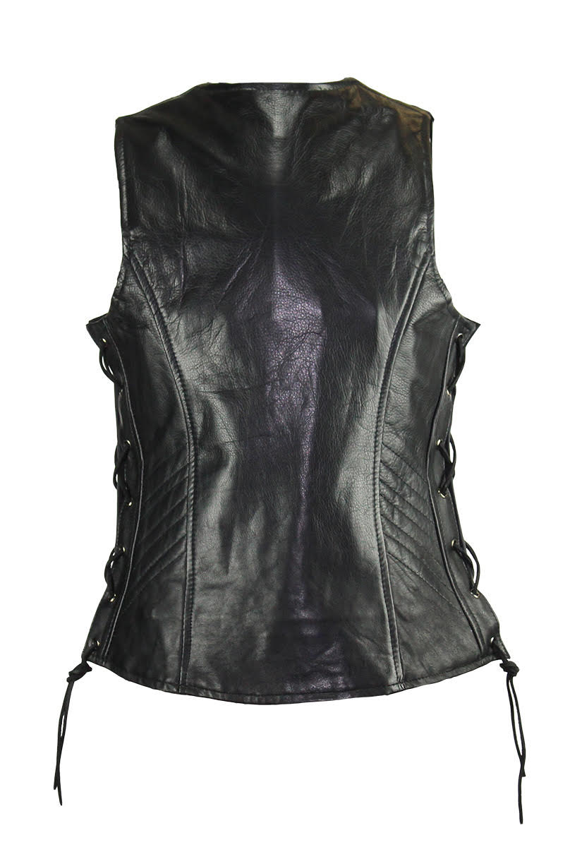 Women's Motorcycle Black Naked Cowhide Leather Vest