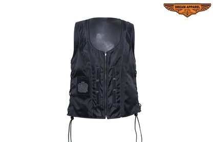 Dream Apparel Women's Naked Black and Purple Motorcycle Leather vest