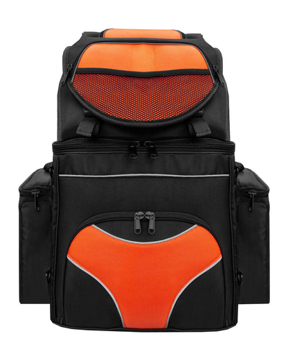 Dream Apparel Black and Orange Back Seat Sissybar Bag With reflective piping