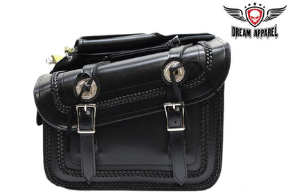 Dream Apparel PVC Black Motorcycle Saddlebag With Braid