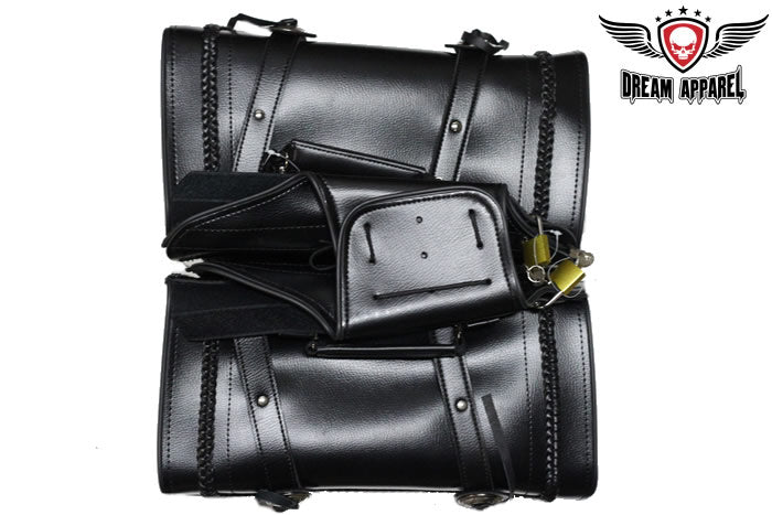 Dream Apparel PVC Black Motorcycle Saddlebag With Braid