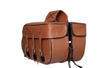 Dream Apparel Genuine Premium Naked Brown Leather Concealed Carry Motorcycle Saddlebag