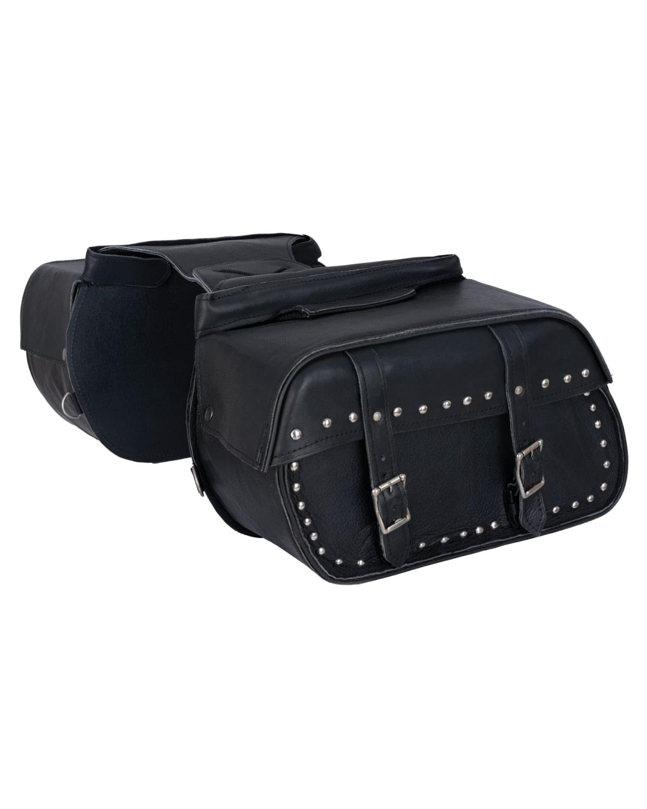 Dream Apparel Black Motorcycle Leather Saddlebags with Studs