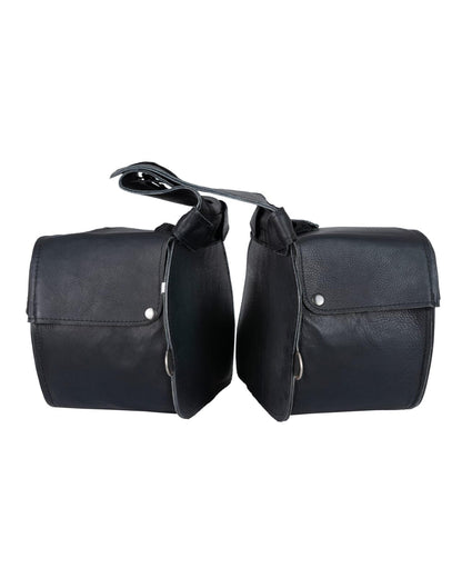 Dream Apparel Black Motorcycle Leather Saddlebags with Studs