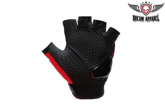 Mens Red Fingerless Mesh Racing Gloves