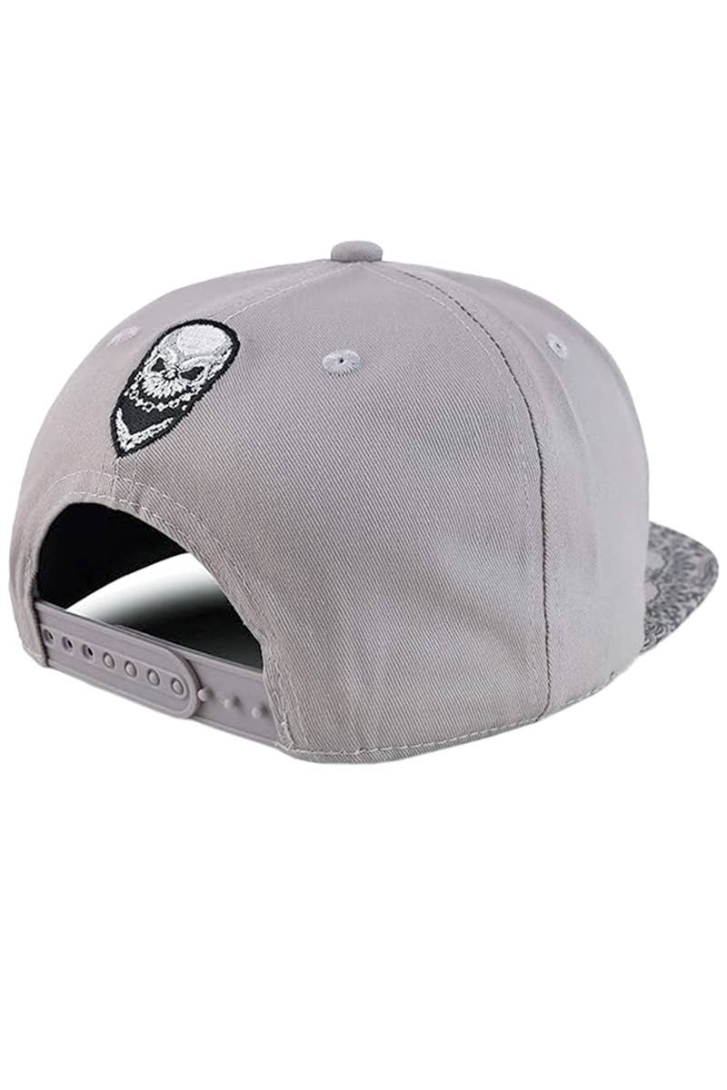 Rebel Biker Skull Paisley Bandana Print Snapback: Gray