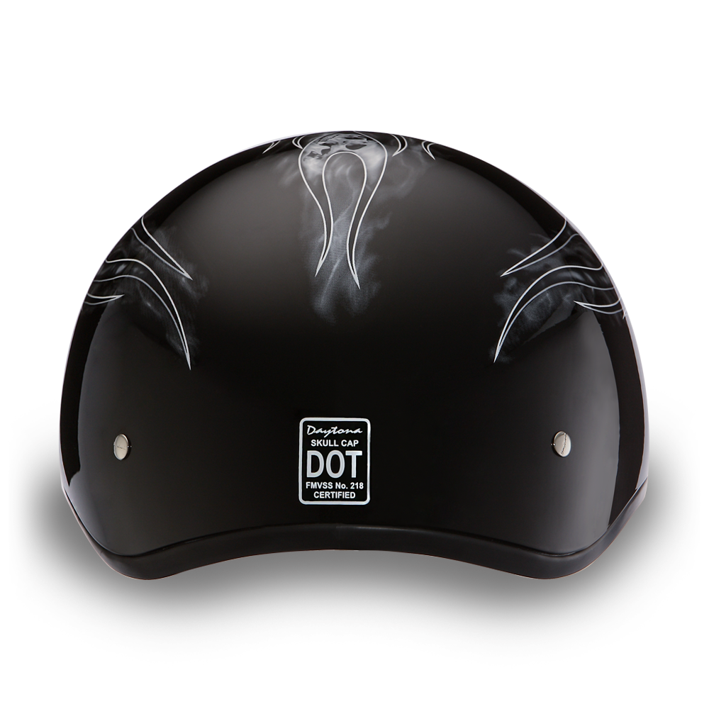 D6-SFS D.O.T. DAYTONA SKULL CAP - W/ SKULL FLAMES SILVER