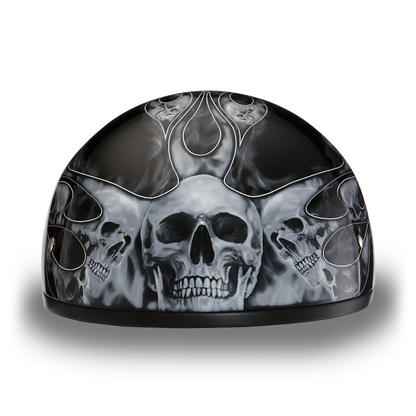 D6-SFS D.O.T. DAYTONA SKULL CAP - W/ SKULL FLAMES SILVER