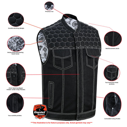 Dark Striker Men's Black Mesh Textile Vest with White Paisley Liner