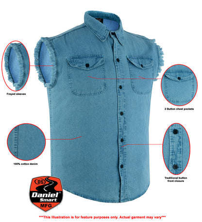 Men's Blue Sleeveless Lightweight Denim Shirt