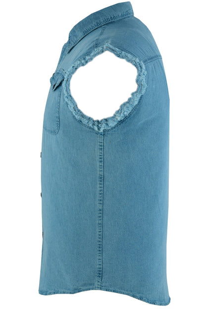 Men's Blue Sleeveless Lightweight Denim Shirt