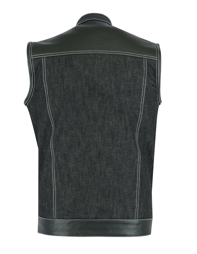 Men's Leather/Denim Combo Vest