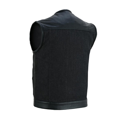 Men's Leather/Denim Combo Vest Without Collar