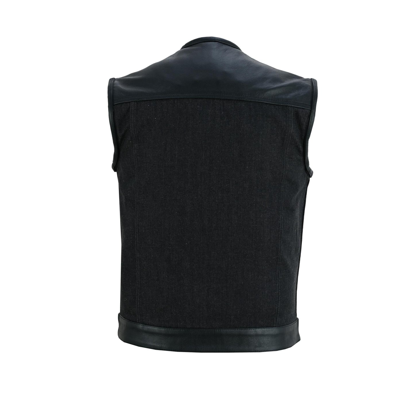 Men's Leather/Denim Combo Vest Without Collar