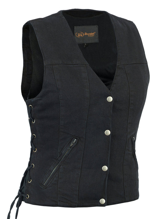 Women's Single Back Panel Smart Access Pockets Denim Vest