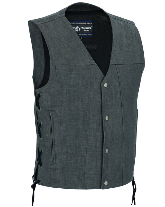 Men's Rough Rub-Off Raw Finish Broken Gray Denim Vest