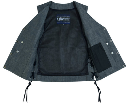 Women's Rough Rub-Off Raw Finish Broken Gray Denim Vest