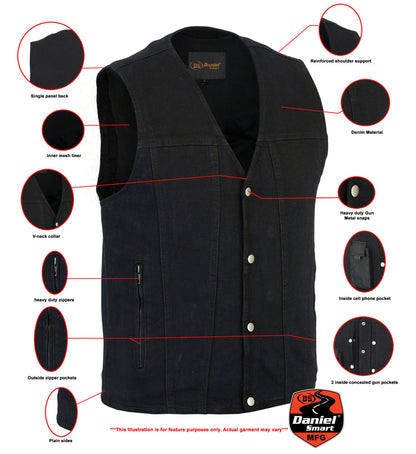 Men's Single Back Panel Concealed Carry Denim Vest