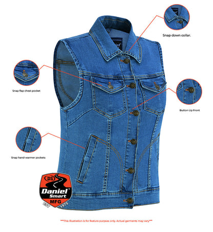 Women's Blue Denim Snap Front Vest