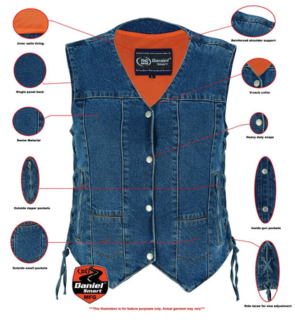 Women's 6 Pocket Denim Utility Vest - Blue