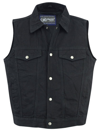 Snap Front Denim Vest- Black