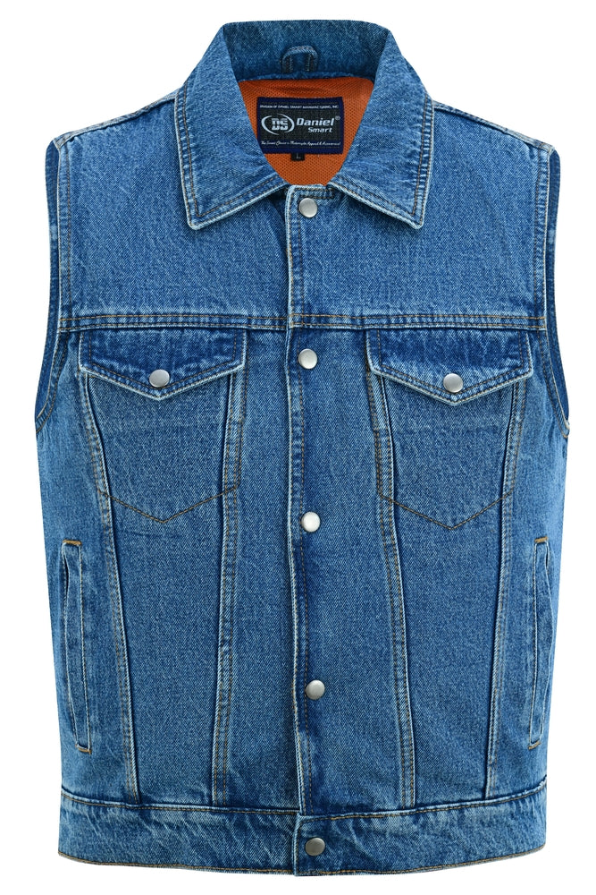 Men's Snap Front Denim Vest- Blue