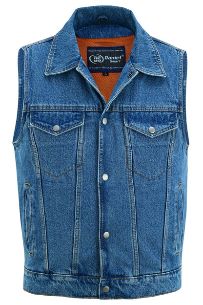 Men's Snap Front Denim Vest- Blue