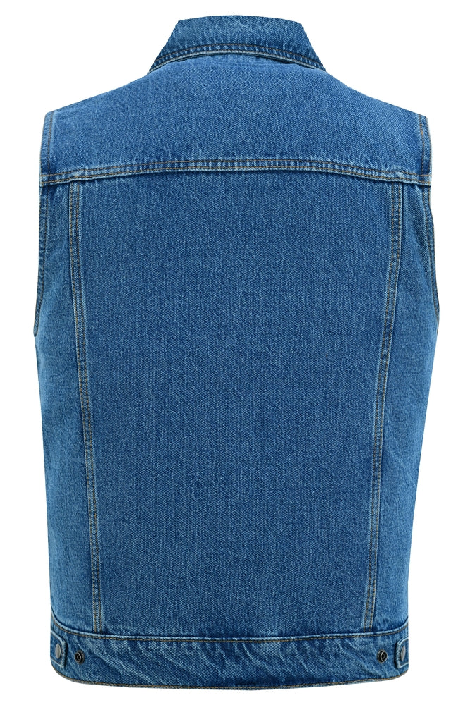 Men's Snap Front Denim Vest- Blue