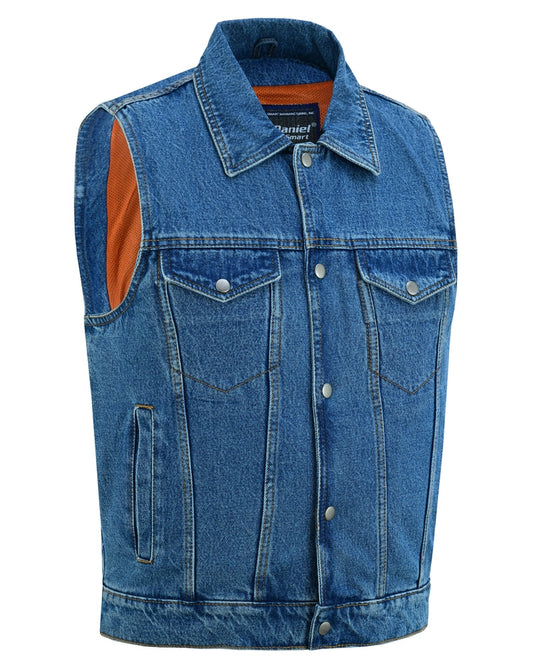 Men's Snap Front Denim Vest- Blue