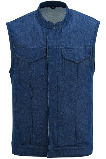 Men's Blue Rough Rub-Off Raw Finish Denim Vest