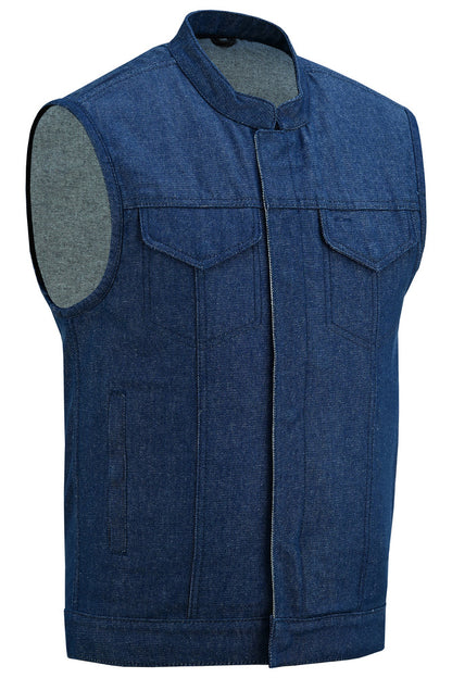 Men's Blue Rough Rub-Off Raw Finish Denim Vest