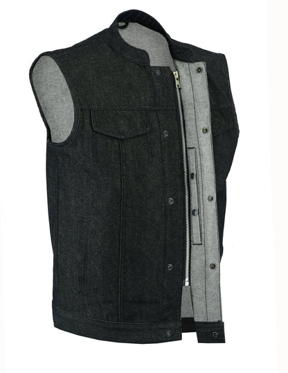 Men's Rough Rub-Off Raw Finish Denim Vest