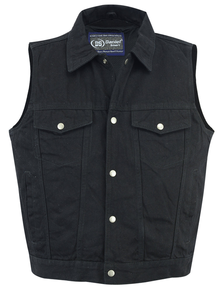 Men's Snap/Zipper Front Denim Vest- Black