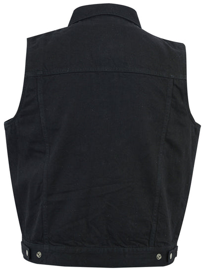 Men's Snap/Zipper Front Denim Vest- Black