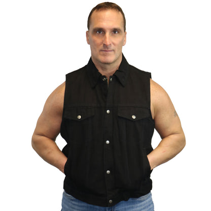 Men's Snap/Zipper Front Denim Vest- Black