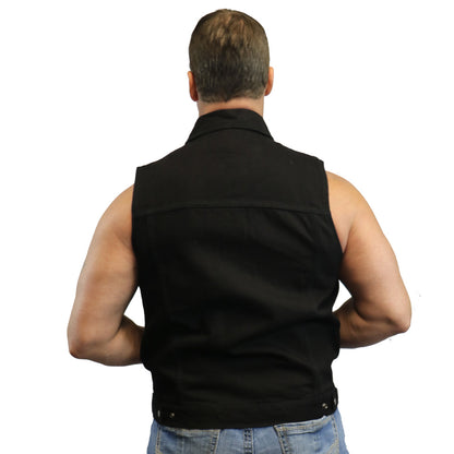 Men's Snap/Zipper Front Denim Vest- Black