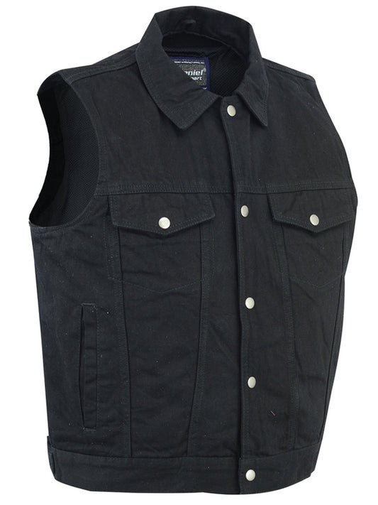 Men's Snap/Zipper Front Denim Vest- Black