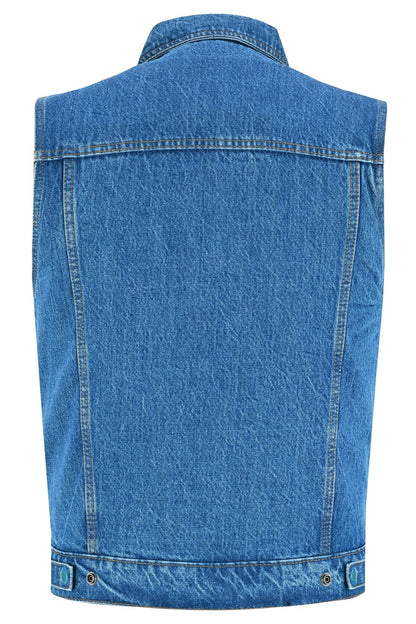 Men's Snap/Zipper Front Denim Vest- Blue