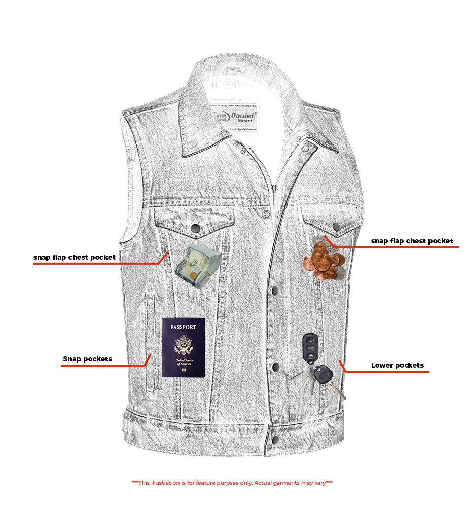 Men's Snap/Zipper Front Denim Vest- Blue