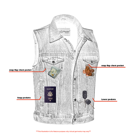 Men's Snap/Zipper Front Denim Vest- Blue