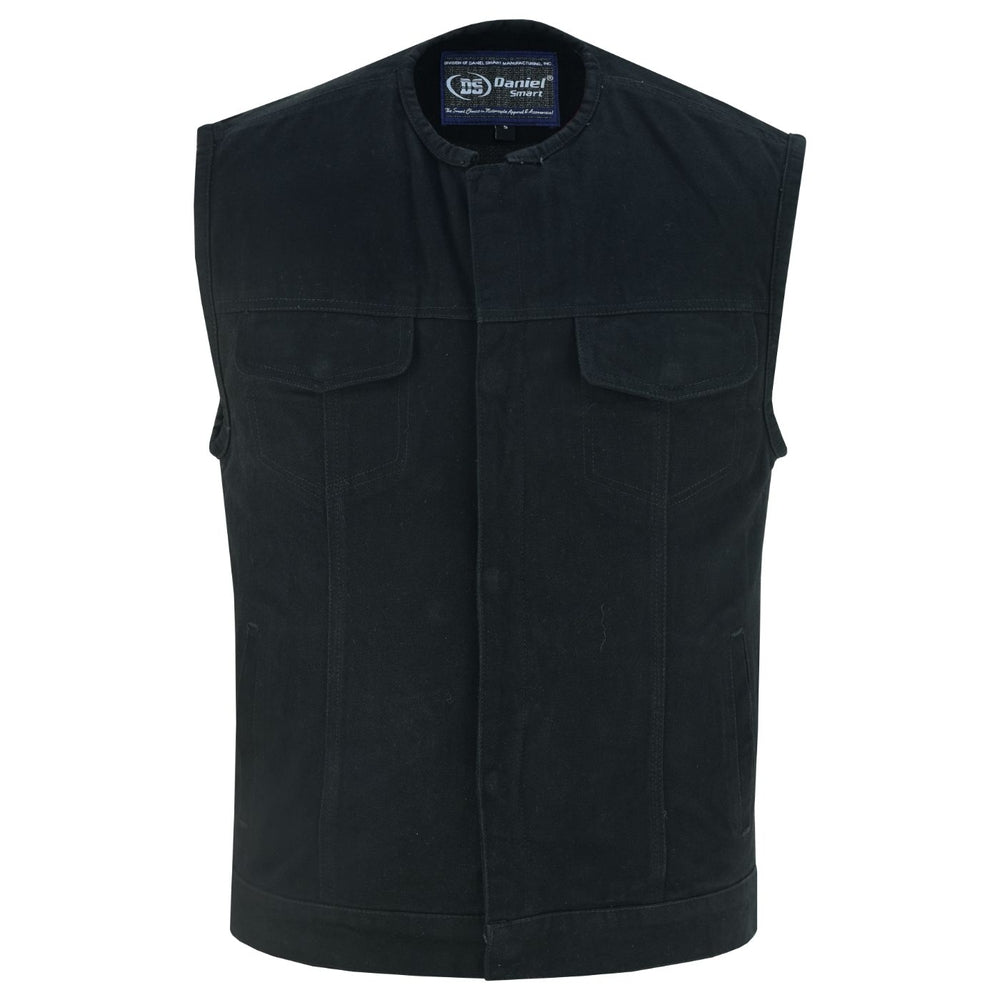 Rugged Mens Denim Vest - Concealed Snap with Hidden Zipper