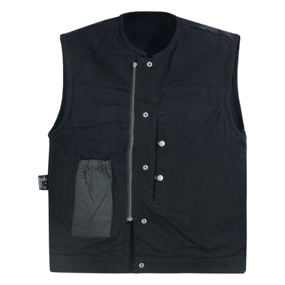 Rugged Mens Denim Vest - Concealed Snap with Hidden Zipper