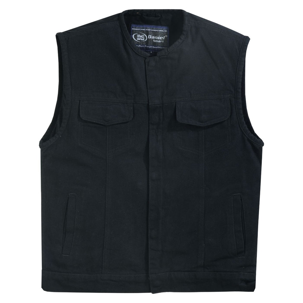 Rugged Mens Denim Vest - Concealed Snap with Hidden Zipper