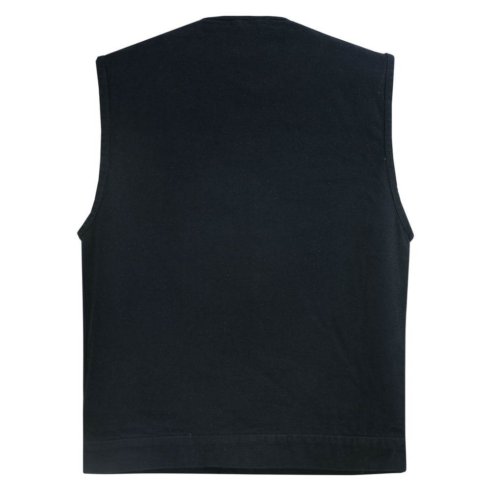 Rugged Mens Denim Vest - Concealed Snap with Hidden Zipper